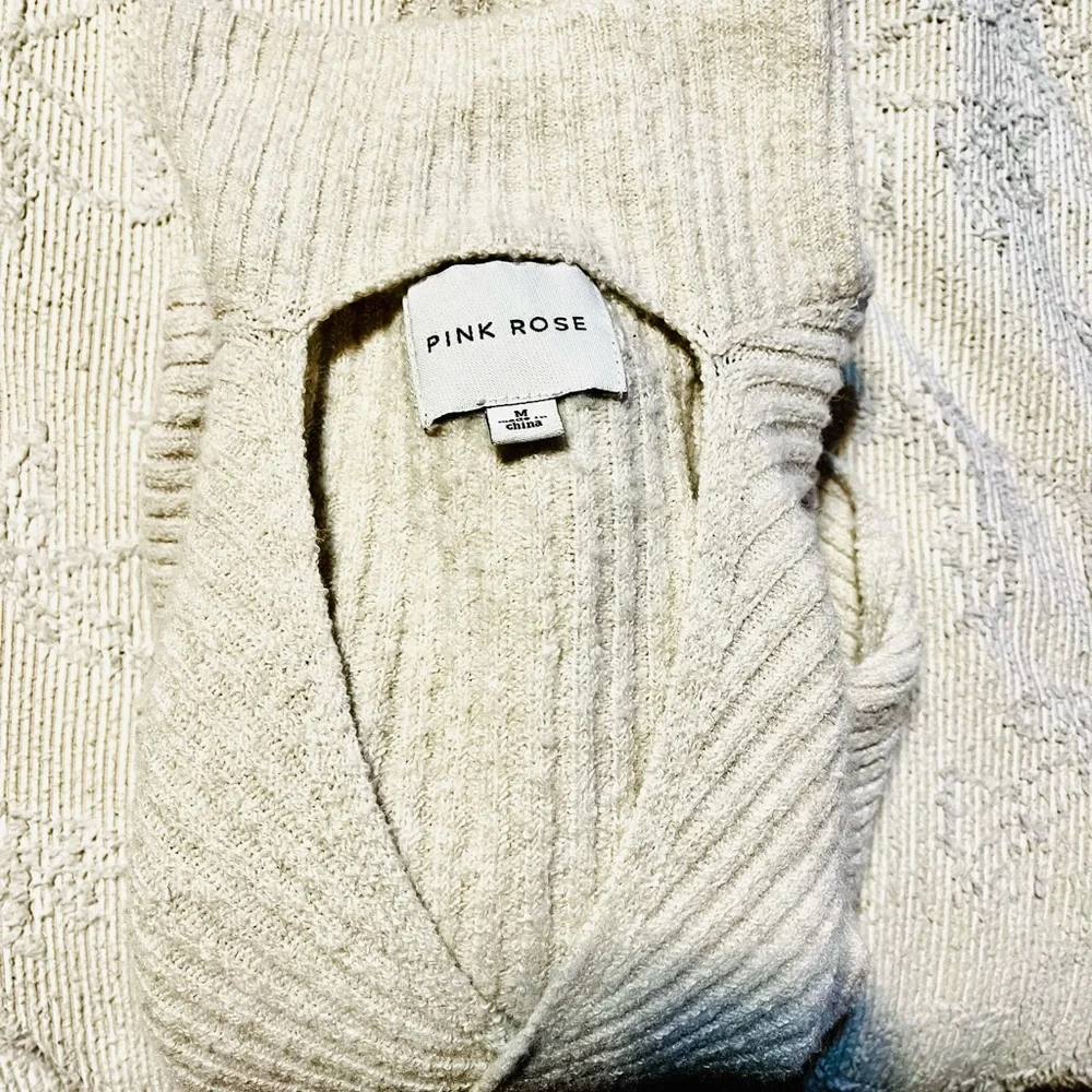 Pink Rose Cream Cowl Neck Sweater with Chunky Knit - Picture 6 of 6